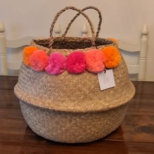 🔴🔴 Pom Poms Natural Seagrass Basket